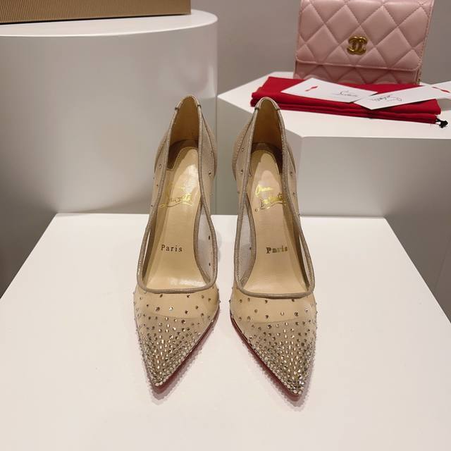 顶级版 原版盒p 礼品盒p Christian Louboutin 2023S原版做货重工cl经典红底网纱烫钻系列 鞋面 采用高密度网纱面料搭配进口超闪18个切