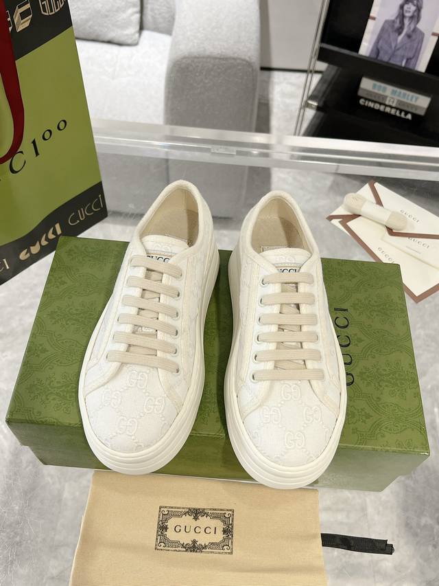 Gucci 23Ss 1977休闲厚底帆布鞋 原版顶级货 细节无敌 底5Cm 码数:35-40 41定做不退换