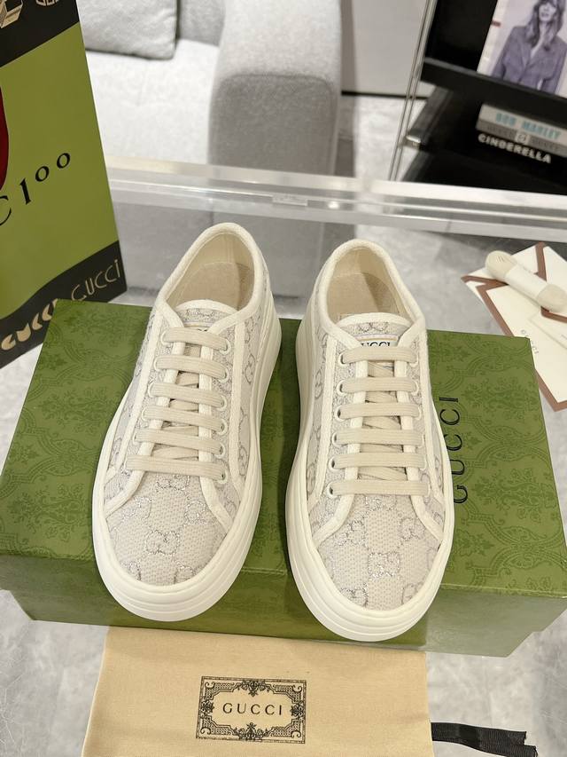 Gucci 23Ss 1977休闲厚底帆布鞋 原版顶级货 细节无敌 底5Cm 码数:35-40 41定做不退换