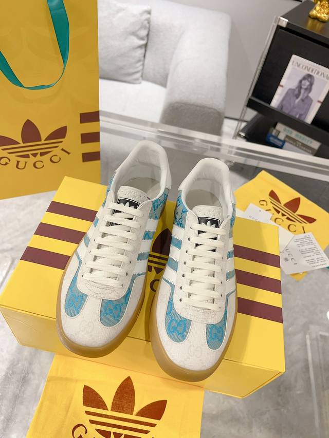 全新升级 女 男 Gucci X Adidas 联名款 23Ss 时装周走秀款 唯一正确顶级版本德训鞋全球火爆程度全网最高版本贡献情侣款首发 码数:35-46