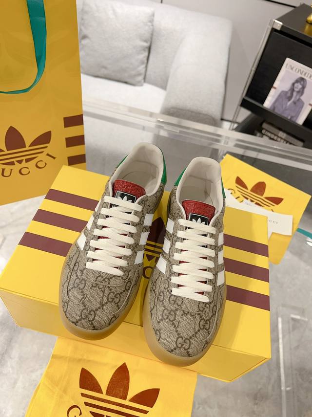 全新升级 女 男 Gucci X Adidas 联名款 23Ss 时装周走秀款 唯一正确顶级版本德训鞋全球火爆程度全网最高版本贡献情侣款首发 码数:35-46