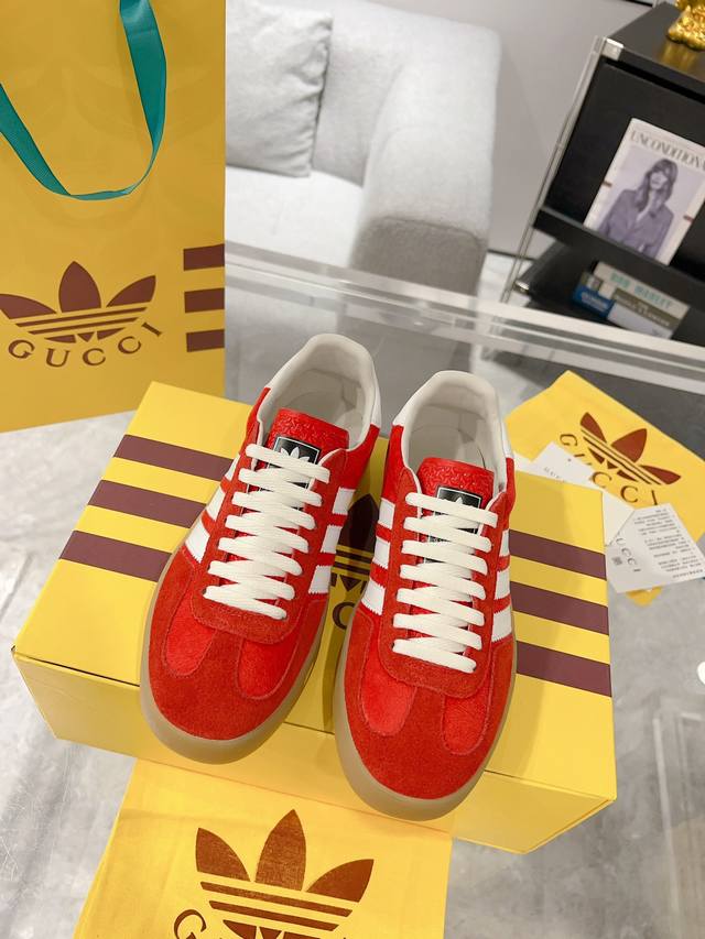 全新升级 女 男 Gucci X Adidas 联名款 23Ss 时装周走秀款 唯一正确顶级版本德训鞋全球火爆程度全网最高版本贡献情侣款首发 码数:35-46