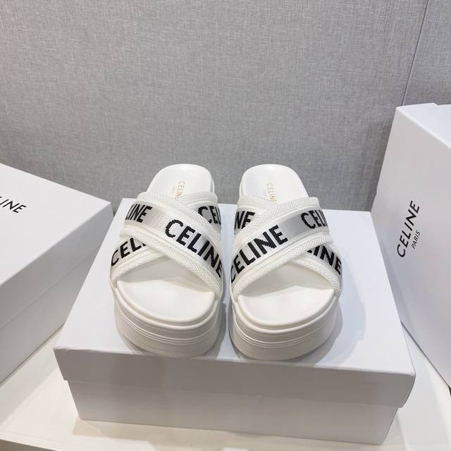 冲量价: Celine 交叉凉鞋，高品质 23Ss最新织带交叉拖鞋，厚底上脚非常显高！ 特别显腿瘦！闭眼入吧，姐妹们～ 码数：35-40。 40订做