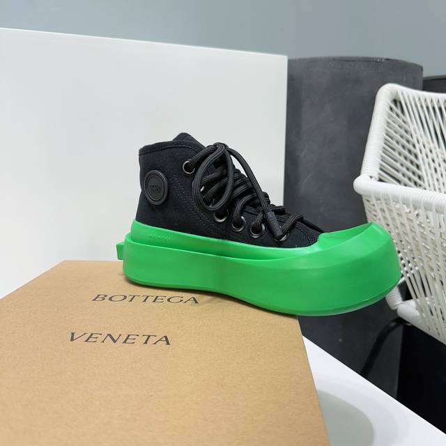 高品质出厂 ！情侣款bottega Veneta24春夏新款高帮bv最新ivulcan系列情侣款休闲运动鞋！松糕厚底圆头帆布鞋！ 顶级版本原版购入开发做货 Bv