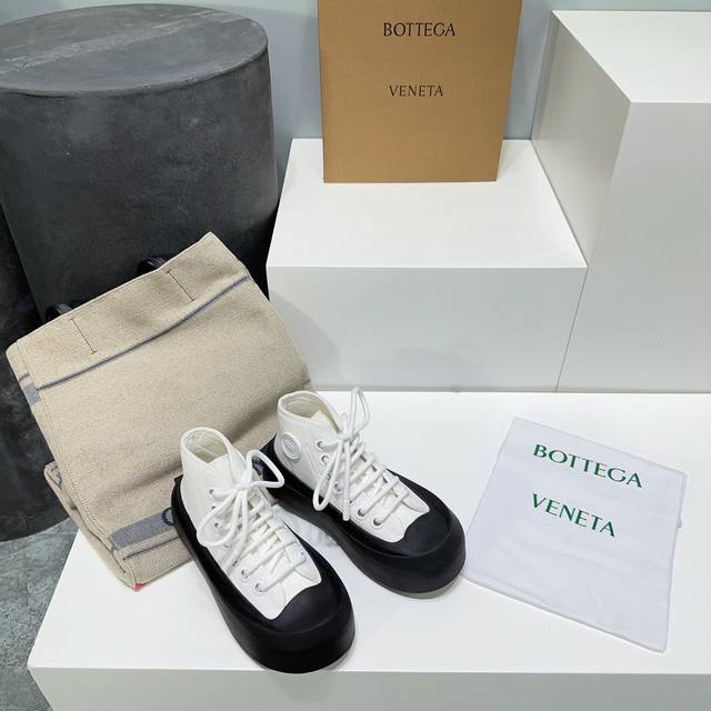 高品质出厂 ！情侣款bottega Veneta24春夏新款高帮bv最新ivulcan系列情侣款休闲运动鞋！松糕厚底圆头帆布鞋！ 顶级版本原版购入开发做货 Bv