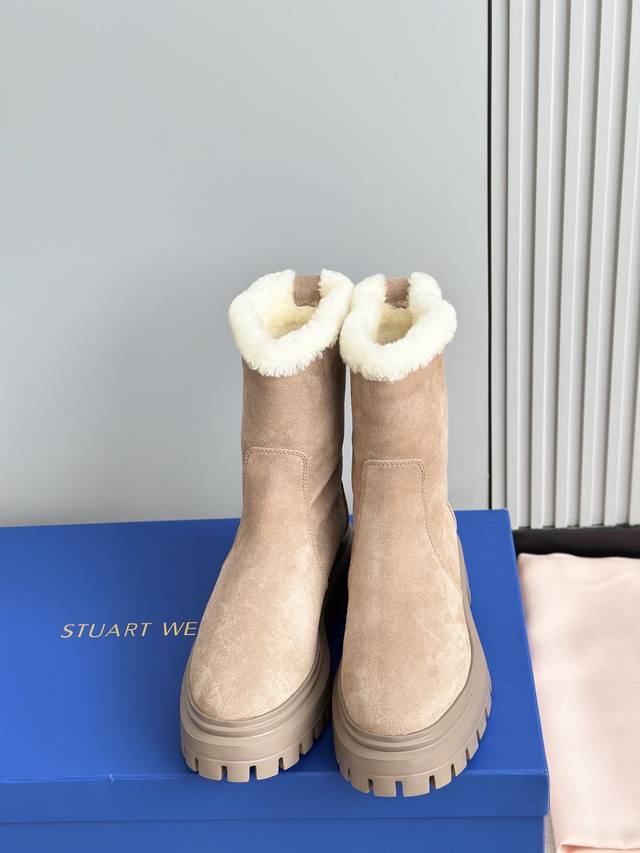 顶级品质 原厂级StuartWeitzma* SW BEDFORD CHILL MOTO BOOTIE 2024秋冬新款厚底羊毛雪地靴 雪地靴 盲入都不会出错的