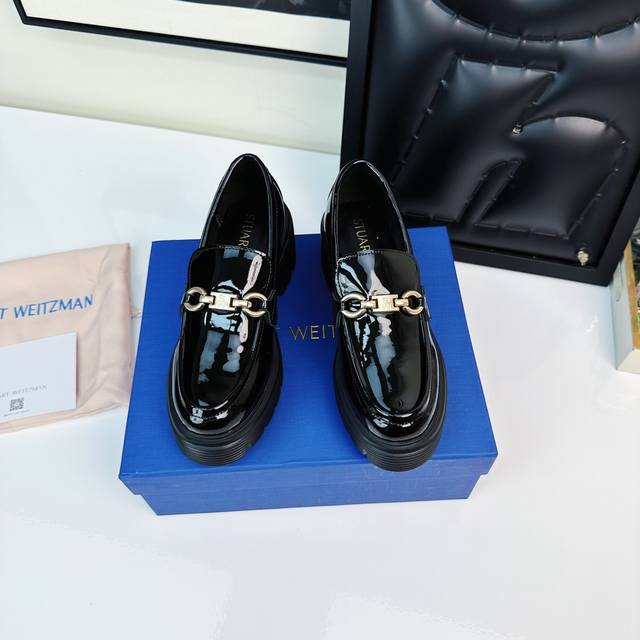 Stuart Weitzman SW OWEN BUCKLE ULTRA LUG LOAFER秋季厚底乐福鞋 进口A级小牛漆皮混种羊内里 原版开模大底 码数35