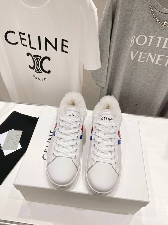 高版本出厂 毛里 Celine* 赛琳 CT-02大表姐明星同款撞色系带滑板鞋休闲透气运动小白鞋；时尚百搭舒适度极佳原板刻复！ 面料：头层牛皮 内里：进口羊毛