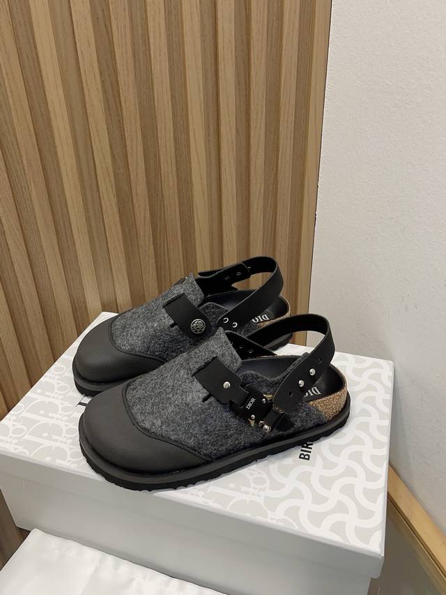 Birkenstock x Dior情侣款全球限量联名款，联名单品重新诠释 TOKIO 穆勒鞋和 MILANO 凉鞋这两款勃肯标志性单品，将实用功能与优雅风范相